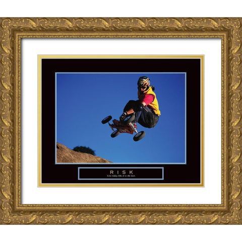 Risk - SkateBoarder Gold Ornate Wood Framed Art Print with Double Matting by Frontline