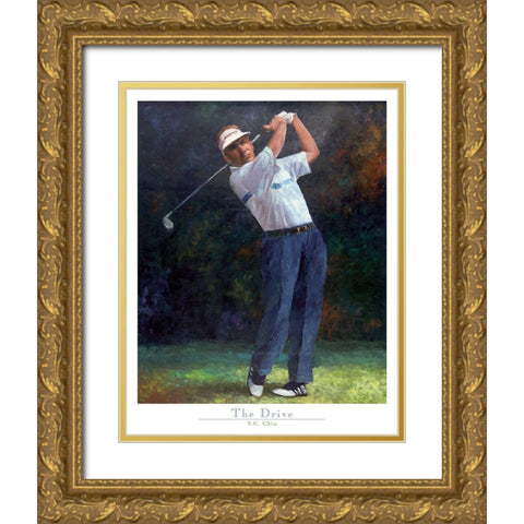 Golf The Drive Gold Ornate Wood Framed Art Print with Double Matting by Frontline
