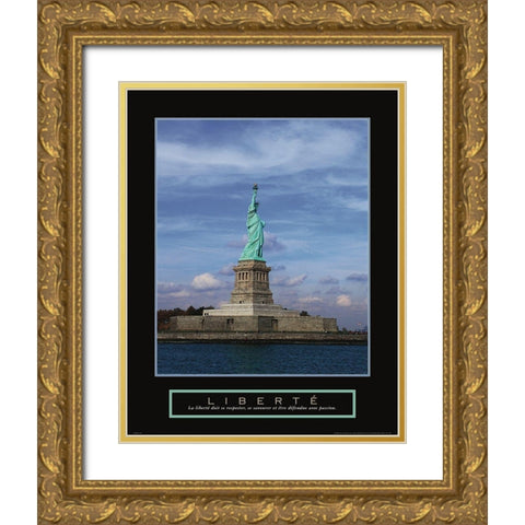 Statue of Liberty - Liberte Gold Ornate Wood Framed Art Print with Double Matting by Frontline