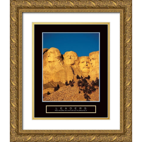 Leaders - Mt Rushmore Gold Ornate Wood Framed Art Print with Double Matting by Frontline