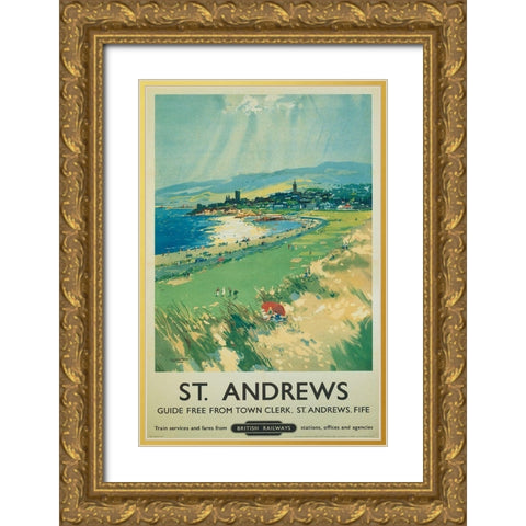 Golf - St Andrews Gold Ornate Wood Framed Art Print with Double Matting by Unknown