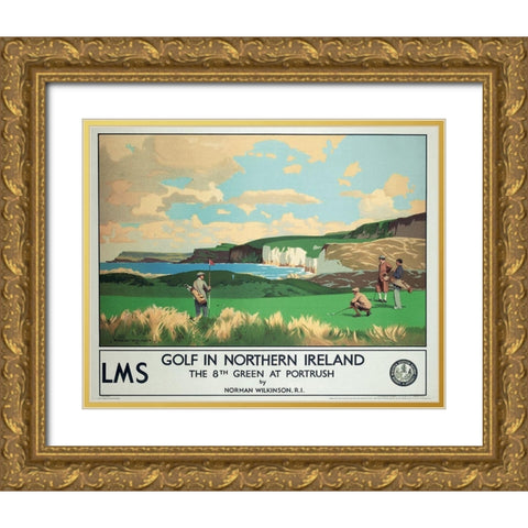 Golf - Northern Island Gold Ornate Wood Framed Art Print with Double Matting by Unknown