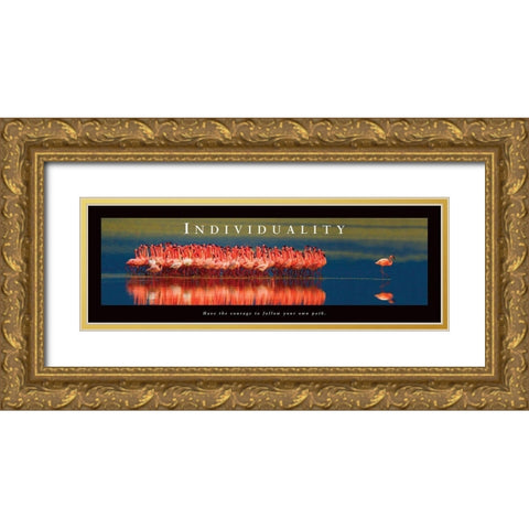 Individuality - Flamingos Gold Ornate Wood Framed Art Print with Double Matting by Unknown