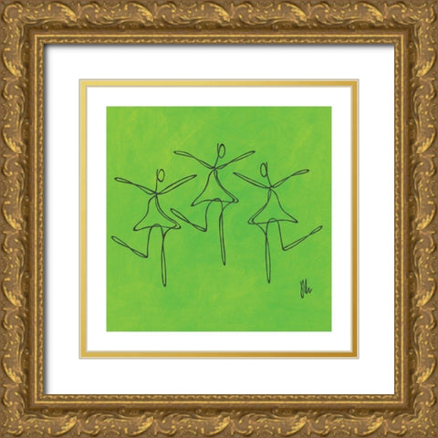 Green Dancers Gold Ornate Wood Framed Art Print with Double Matting by Frontline