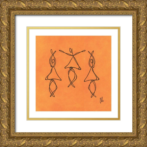 Orange Dancers Gold Ornate Wood Framed Art Print with Double Matting by Frontline