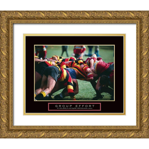 Group Effort - Rugby Gold Ornate Wood Framed Art Print with Double Matting by Frontline