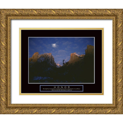 Honor - Mountain Moon Gold Ornate Wood Framed Art Print with Double Matting by Frontline