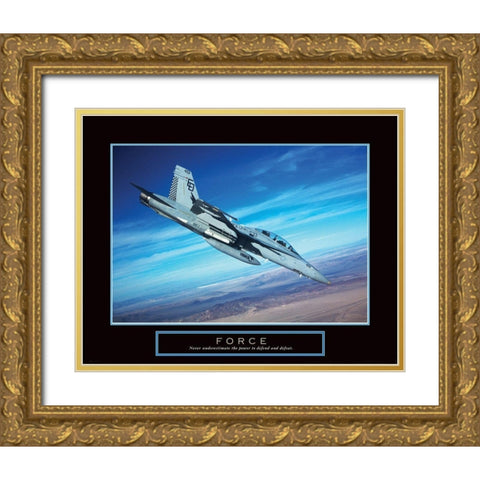 Force - Fighter Jet Gold Ornate Wood Framed Art Print with Double Matting by Unknown