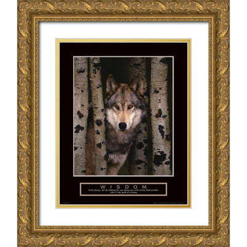 Wisdom - Grey Wolf Gold Ornate Wood Framed Art Print with Double Matting by Frontline