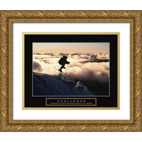 Challenge - Skier in Clouds Gold Ornate Wood Framed Art Print with Double Matting by Frontline