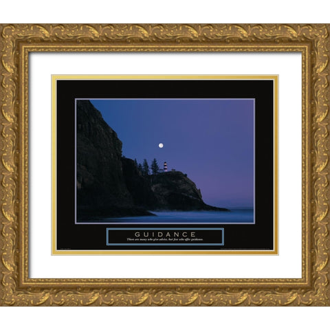 Guidance - Lighthouse Gold Ornate Wood Framed Art Print with Double Matting by Frontline