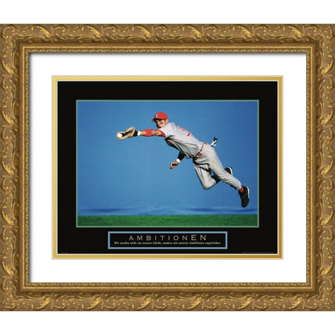 Ambitionen - Baseball Gold Ornate Wood Framed Art Print with Double Matting by Frontline