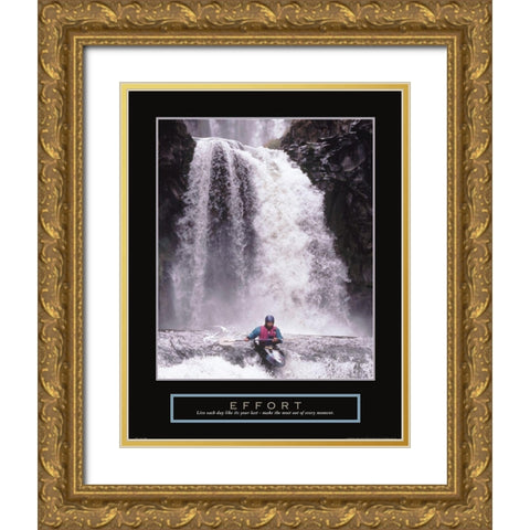 Effort - Waterfall/Kayaker Gold Ornate Wood Framed Art Print with Double Matting by Frontline