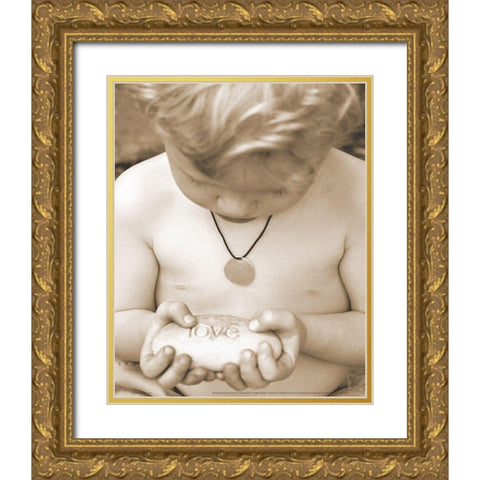 Love - Little Boy Gold Ornate Wood Framed Art Print with Double Matting by Frontline