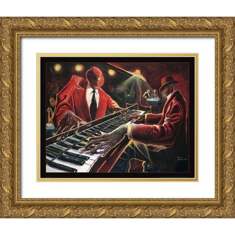 CJ the Pianoman Gold Ornate Wood Framed Art Print with Double Matting by Frontline