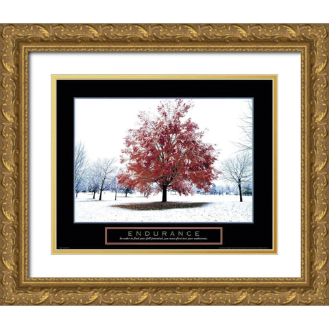 Endurance - Snowy Tree Gold Ornate Wood Framed Art Print with Double Matting by Frontline