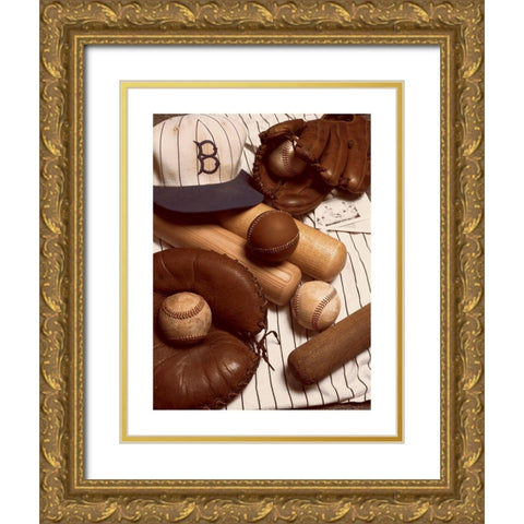 Baseball Memorabilia Gold Ornate Wood Framed Art Print with Double Matting by Frontline