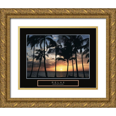 Relax - Palm Trees Gold Ornate Wood Framed Art Print with Double Matting by Frontline