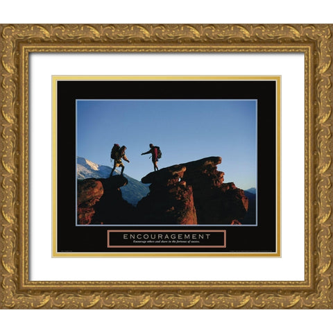 Encouragement - Rock Climbers Gold Ornate Wood Framed Art Print with Double Matting by Frontline