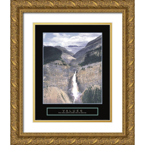 Values - Takakkaw Falls Gold Ornate Wood Framed Art Print with Double Matting by Frontline