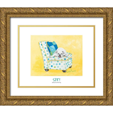 Bull Dog Sitting on Chair Gold Ornate Wood Framed Art Print with Double Matting by Frontline