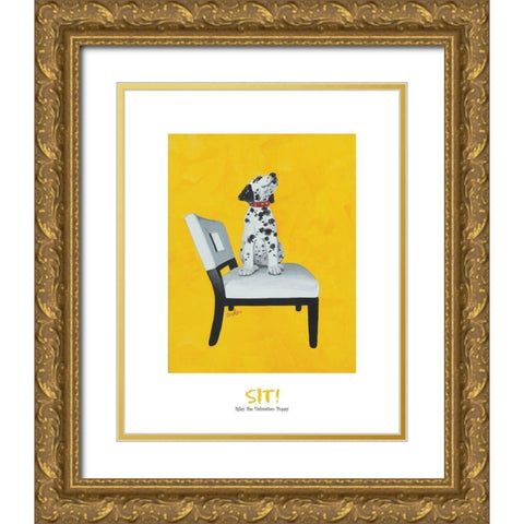 Dalmatian Sitting Gold Ornate Wood Framed Art Print with Double Matting by Frontline