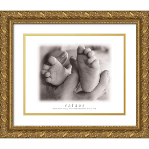 Values - Infant Feet Gold Ornate Wood Framed Art Print with Double Matting by Frontline