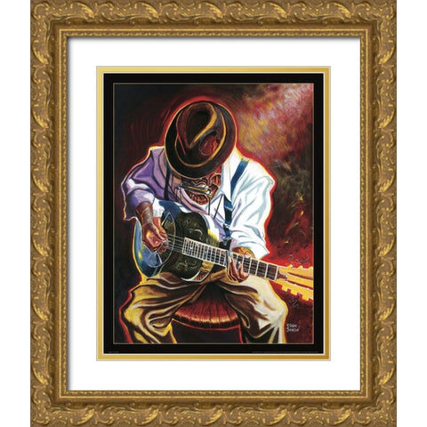 Jazz Strummin Blues Gold Ornate Wood Framed Art Print with Double Matting by Frontline