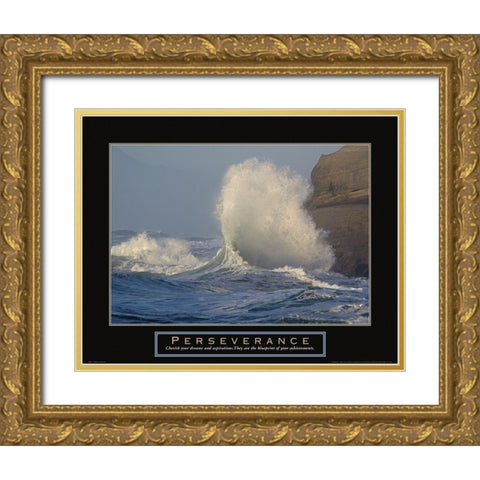 Perseverance - Crashing Wave Gold Ornate Wood Framed Art Print with Double Matting by Frontline