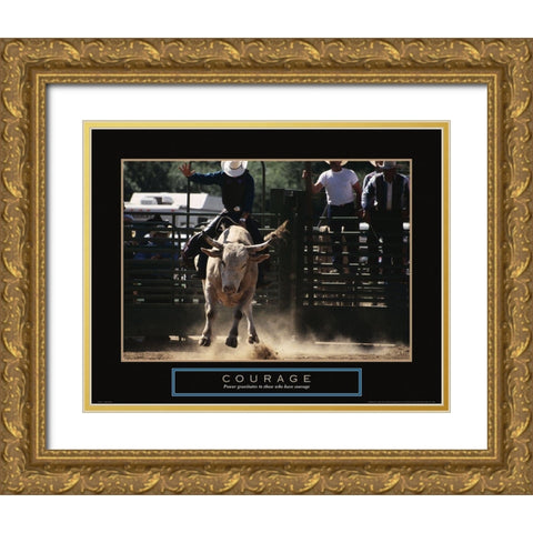 Courage - Bull Rider Gold Ornate Wood Framed Art Print with Double Matting by Frontline