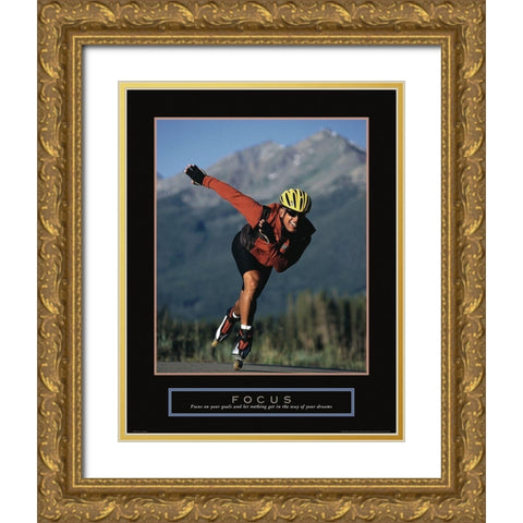Focus - Inline Skater Gold Ornate Wood Framed Art Print with Double Matting by Frontline