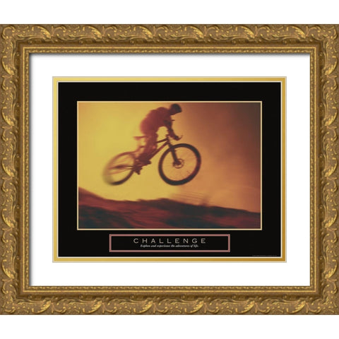Challenge - Dirt Biker Gold Ornate Wood Framed Art Print with Double Matting by Frontline