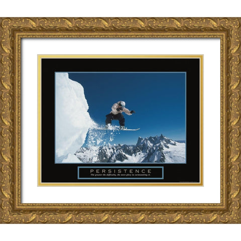 Persistence - Snowboarder Gold Ornate Wood Framed Art Print with Double Matting by Frontline