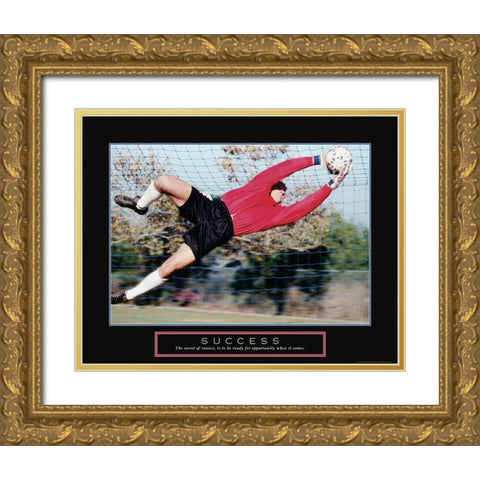 Success - Soccer Save Gold Ornate Wood Framed Art Print with Double Matting by Frontline