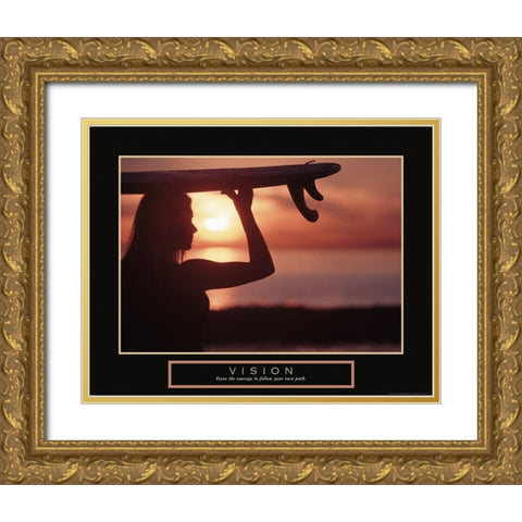 Vision - Female Surfer Gold Ornate Wood Framed Art Print with Double Matting by Frontline