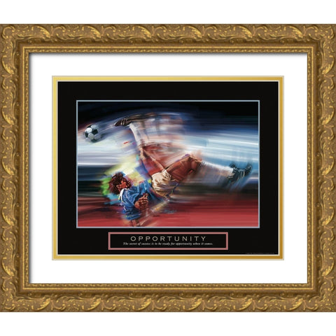 Opportunity - Soccer Shot Gold Ornate Wood Framed Art Print with Double Matting by Frontline