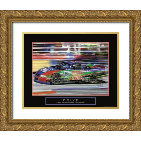 Drive - Race Car Gold Ornate Wood Framed Art Print with Double Matting by Frontline