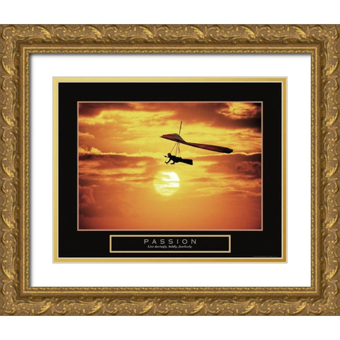 Passion - Hang Glider Gold Ornate Wood Framed Art Print with Double Matting by Frontline