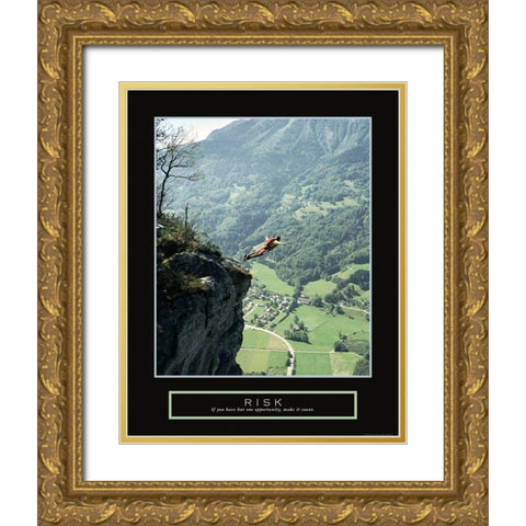 Risk - Parachuter Gold Ornate Wood Framed Art Print with Double Matting by Frontline
