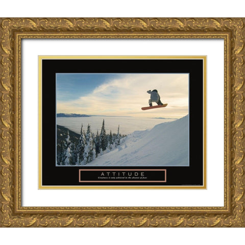 Attitude - Snowboarder Gold Ornate Wood Framed Art Print with Double Matting by Frontline