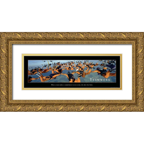 Teamwork - Skydivers Gold Ornate Wood Framed Art Print with Double Matting by Frontline
