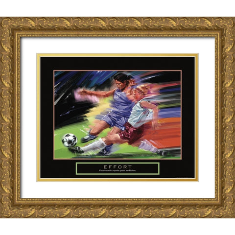 Effort - Girl Soccer Gold Ornate Wood Framed Art Print with Double Matting by Frontline