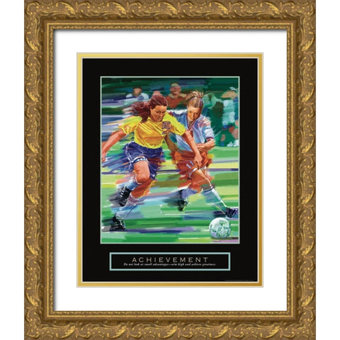 Achievement - Girl Soccer Gold Ornate Wood Framed Art Print with Double Matting by Frontline