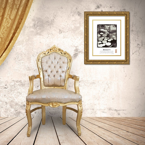 Beauty - Lillypad Gold Ornate Wood Framed Art Print with Double Matting by Frontline
