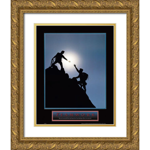 Teamwork - Climbers Gold Ornate Wood Framed Art Print with Double Matting by Unknown