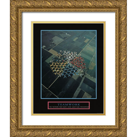 Teamwork - Skydivers Gold Ornate Wood Framed Art Print with Double Matting by Frontline