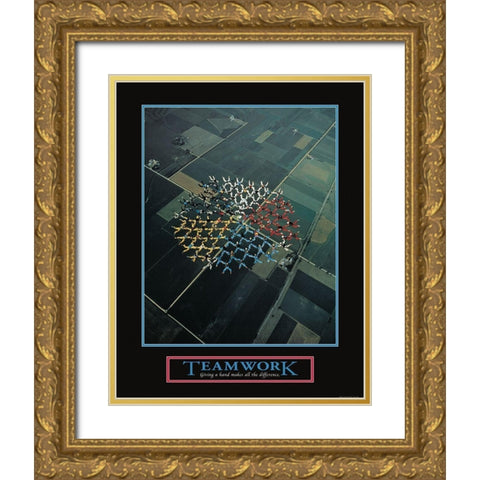 Teamwork - Skydivers Gold Ornate Wood Framed Art Print with Double Matting by Frontline