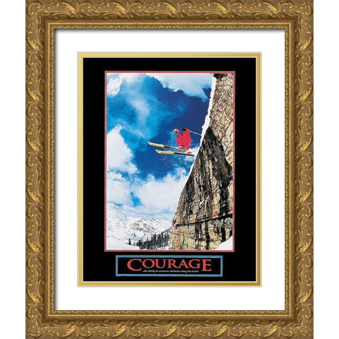 Ski - Courage Gold Ornate Wood Framed Art Print with Double Matting by Unknown
