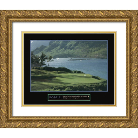 Goals - Golf by the Sea Gold Ornate Wood Framed Art Print with Double Matting by Unknown