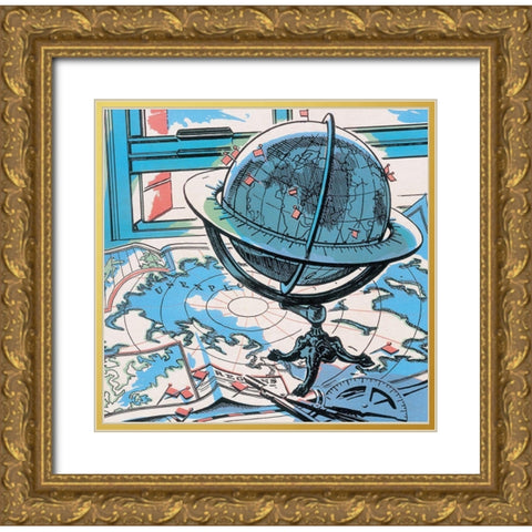 Globe Master Gold Ornate Wood Framed Art Print with Double Matting by Unknown